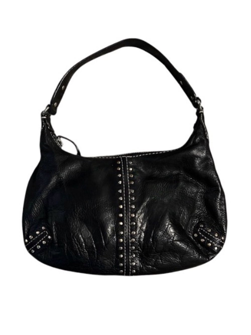 Black Leather Studded Hobo slouch retro white stitching small Y2K vibes